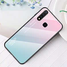 Silicone Frame Mirror Rainbow Gradient Case Cover LS1 for Vivo Y19 Cyan