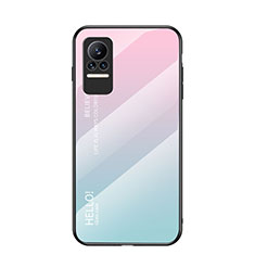 Silicone Frame Mirror Rainbow Gradient Case Cover LS1 for Xiaomi Civi 5G Cyan