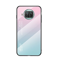 Silicone Frame Mirror Rainbow Gradient Case Cover LS1 for Xiaomi Mi 10i 5G Cyan