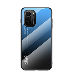 Silicone Frame Mirror Rainbow Gradient Case Cover LS1 for Xiaomi Poco F3 5G Blue