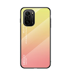 Silicone Frame Mirror Rainbow Gradient Case Cover LS1 for Xiaomi Poco F3 5G Yellow