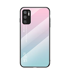 Silicone Frame Mirror Rainbow Gradient Case Cover LS1 for Xiaomi POCO M3 Pro 5G Cyan