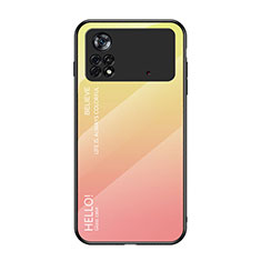 Silicone Frame Mirror Rainbow Gradient Case Cover LS1 for Xiaomi Poco X4 Pro 5G Yellow