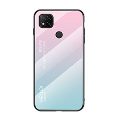 Silicone Frame Mirror Rainbow Gradient Case Cover LS1 for Xiaomi Redmi 9C NFC Cyan
