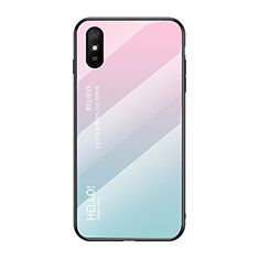 Silicone Frame Mirror Rainbow Gradient Case Cover LS1 for Xiaomi Redmi 9i Cyan