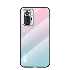 Silicone Frame Mirror Rainbow Gradient Case Cover LS1 for Xiaomi Redmi Note 10 Pro 4G Cyan