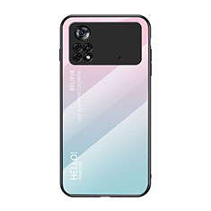 Silicone Frame Mirror Rainbow Gradient Case Cover LS1 for Xiaomi Redmi Note 11E Pro 5G Cyan