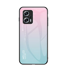 Silicone Frame Mirror Rainbow Gradient Case Cover LS1 for Xiaomi Redmi Note 11T Pro+ Plus 5G Cyan