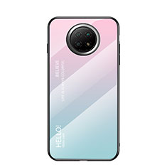 Silicone Frame Mirror Rainbow Gradient Case Cover LS1 for Xiaomi Redmi Note 9T 5G Cyan