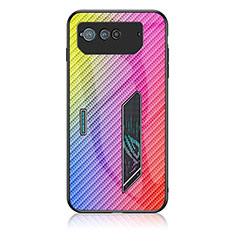 Silicone Frame Mirror Rainbow Gradient Case Cover LS2 for Asus ROG Phone 6 Pro Pink