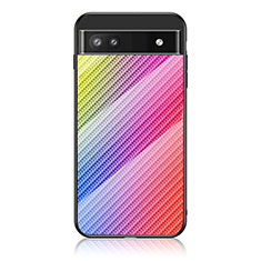 Silicone Frame Mirror Rainbow Gradient Case Cover LS2 for Google Pixel 6a 5G Pink