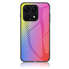 Silicone Frame Mirror Rainbow Gradient Case Cover LS2 for Huawei Honor X8a 4G Pink