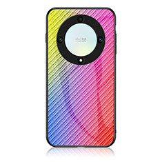Silicone Frame Mirror Rainbow Gradient Case Cover LS2 for Huawei Honor X9a 5G Pink