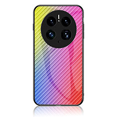 Silicone Frame Mirror Rainbow Gradient Case Cover LS2 for Huawei Mate 50 Pro Pink