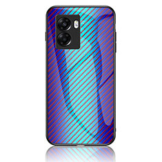 Silicone Frame Mirror Rainbow Gradient Case Cover LS2 for Oppo A77 5G Blue