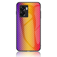 Silicone Frame Mirror Rainbow Gradient Case Cover LS2 for Oppo A77 5G Orange