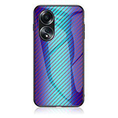 Silicone Frame Mirror Rainbow Gradient Case Cover LS2 for Oppo A78 4G Blue