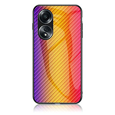 Silicone Frame Mirror Rainbow Gradient Case Cover LS2 for Oppo A78 4G Orange