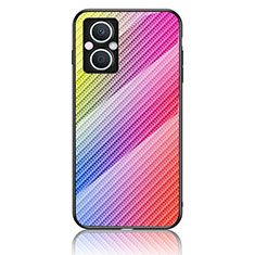 Silicone Frame Mirror Rainbow Gradient Case Cover LS2 for Oppo A96 5G Pink