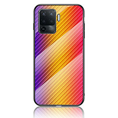 Silicone Frame Mirror Rainbow Gradient Case Cover LS2 for Oppo F19 Pro Orange