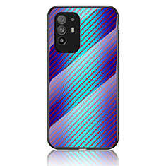 Silicone Frame Mirror Rainbow Gradient Case Cover LS2 for Oppo F19 Pro+ Plus 5G Blue