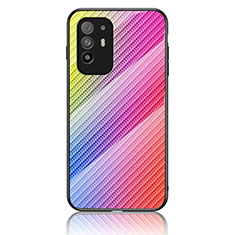 Silicone Frame Mirror Rainbow Gradient Case Cover LS2 for Oppo F19 Pro+ Plus 5G Pink