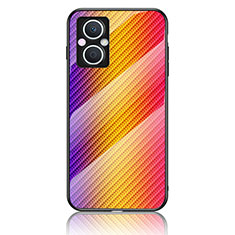 Silicone Frame Mirror Rainbow Gradient Case Cover LS2 for Oppo F21 Pro 5G Orange