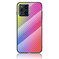 Silicone Frame Mirror Rainbow Gradient Case Cover LS2 for Oppo Find X3 Pro 5G Pink