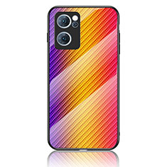 Silicone Frame Mirror Rainbow Gradient Case Cover LS2 for Oppo Find X5 Lite 5G Orange