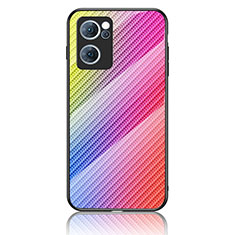 Silicone Frame Mirror Rainbow Gradient Case Cover LS2 for Oppo Find X5 Lite 5G Pink