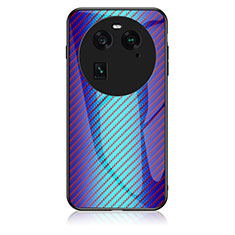 Silicone Frame Mirror Rainbow Gradient Case Cover LS2 for Oppo Find X6 Pro 5G Blue