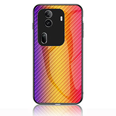 Silicone Frame Mirror Rainbow Gradient Case Cover LS2 for Oppo Reno11 Pro 5G Orange