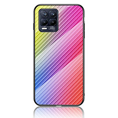 Silicone Frame Mirror Rainbow Gradient Case Cover LS2 for Realme 8 Pro Pink