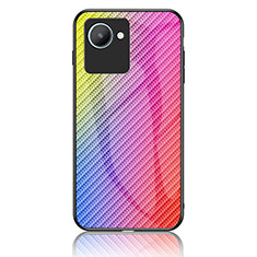 Silicone Frame Mirror Rainbow Gradient Case Cover LS2 for Realme Narzo 50i Prime Pink