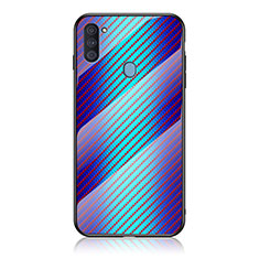 Silicone Frame Mirror Rainbow Gradient Case Cover LS2 for Samsung Galaxy A11 Blue