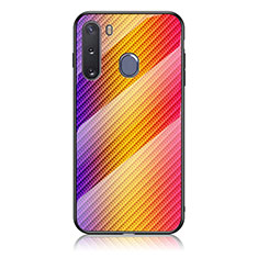 Silicone Frame Mirror Rainbow Gradient Case Cover LS2 for Samsung Galaxy A21 European Orange