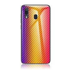 Silicone Frame Mirror Rainbow Gradient Case Cover LS2 for Samsung Galaxy A30 Orange