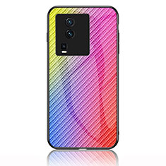 Silicone Frame Mirror Rainbow Gradient Case Cover LS2 for Vivo iQOO Neo7 SE Pink