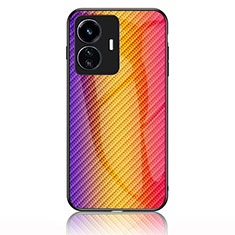 Silicone Frame Mirror Rainbow Gradient Case Cover LS2 for Vivo iQOO Z6 Lite 5G Orange