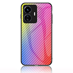 Silicone Frame Mirror Rainbow Gradient Case Cover LS2 for Vivo iQOO Z6 Lite 5G Pink