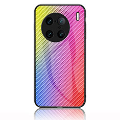 Silicone Frame Mirror Rainbow Gradient Case Cover LS2 for Vivo X90 Pro+ Plus 5G Pink