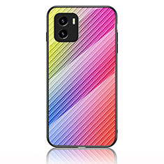 Silicone Frame Mirror Rainbow Gradient Case Cover LS2 for Vivo Y01 Pink