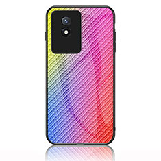 Silicone Frame Mirror Rainbow Gradient Case Cover LS2 for Vivo Y02 Pink