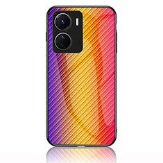 Silicone Frame Mirror Rainbow Gradient Case Cover LS2 for Vivo Y16 Orange