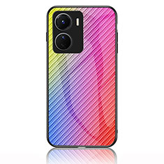 Silicone Frame Mirror Rainbow Gradient Case Cover LS2 for Vivo Y16 Pink