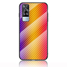 Silicone Frame Mirror Rainbow Gradient Case Cover LS2 for Vivo Y53s NFC Orange