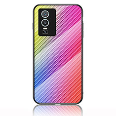 Silicone Frame Mirror Rainbow Gradient Case Cover LS2 for Vivo Y74s 5G Pink