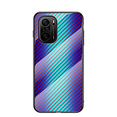 Silicone Frame Mirror Rainbow Gradient Case Cover LS2 for Xiaomi Poco F3 5G Blue