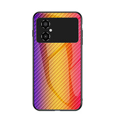 Silicone Frame Mirror Rainbow Gradient Case Cover LS2 for Xiaomi Poco M4 5G Orange