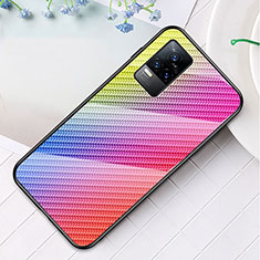 Silicone Frame Mirror Rainbow Gradient Case Cover LS3 for Vivo V21e 4G Pink